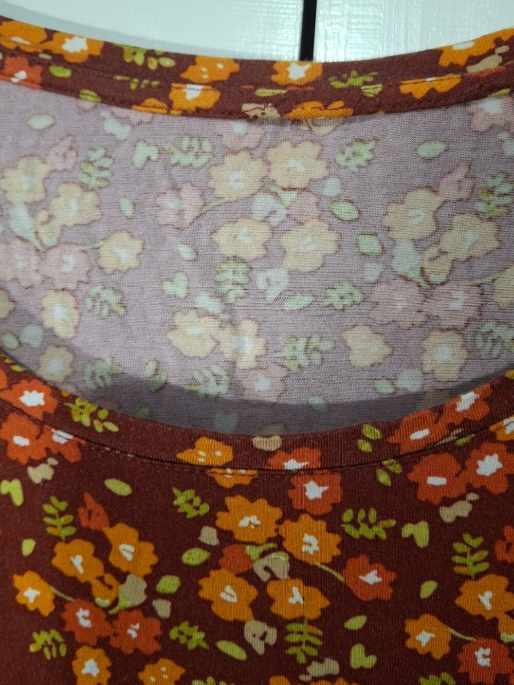 Cato Brown Orange Floral Print Scoop Neck Long Sleeve Tunic Top Boho Fall - Picture 6 of 7